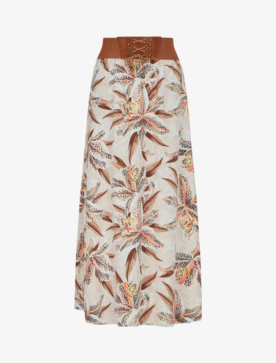 Jupe longue à imprimé fleurs de lys - Beige - 1