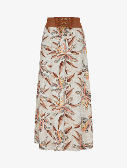 Jupe longue à imprimé fleurs de lys - Beige - 1