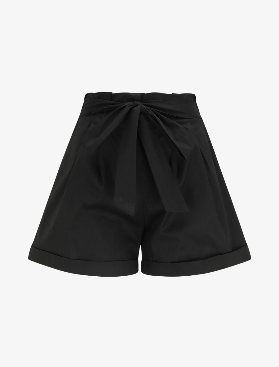 Short taille haute évasé à ourlet - Noir - 1