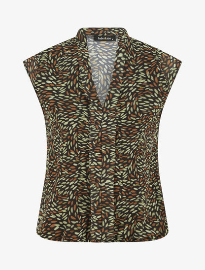 Top sans manches imprimé feuilles stylisées - Noir - 4