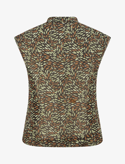 Top sans manches imprimé feuilles stylisées - Noir - 2