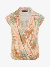 Top en voile sans manches imprimé végétal - Beige - 4