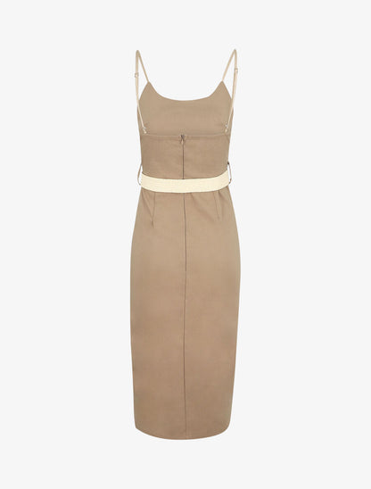 Robe mi-longue fendue - Camel - 2