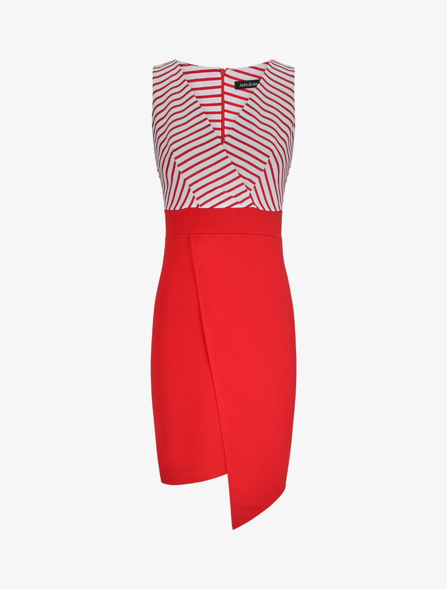Robe cache-coeur à buste rayé - Rouge - 1