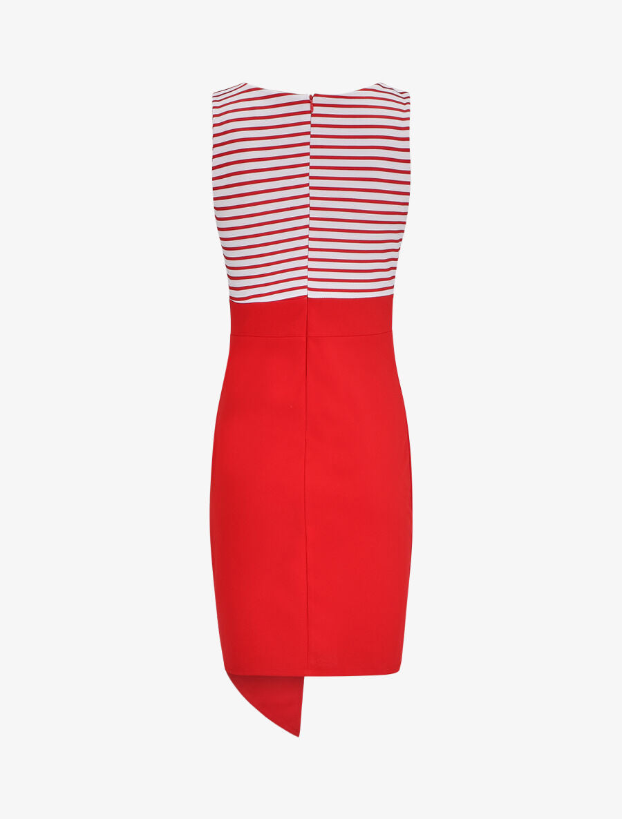 Robe cache-coeur à buste rayé - Rouge - 2