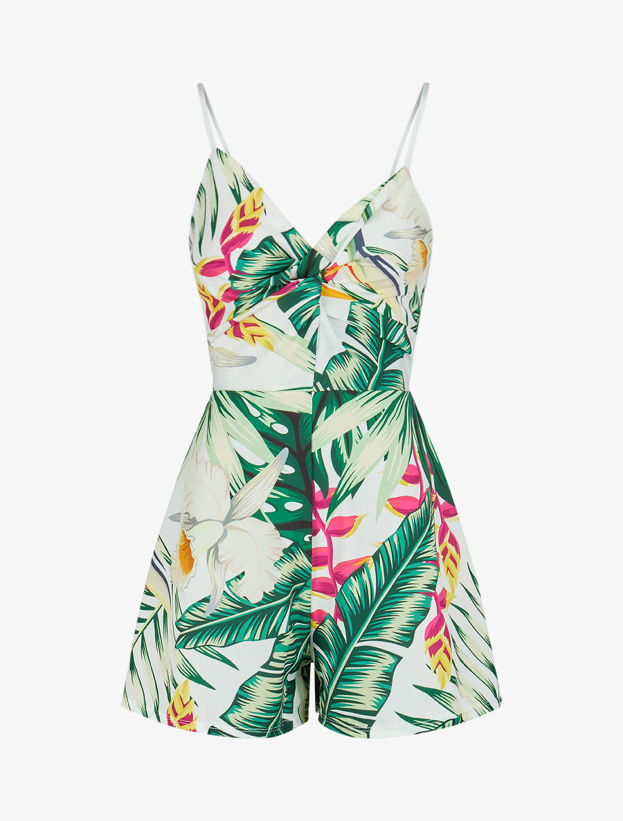 Combishort à imprimé tropical - Vert - 1
