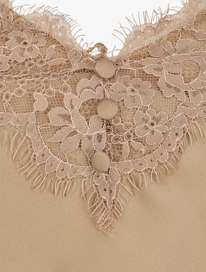 Caraco satiné à détail dentelle - Or - 3