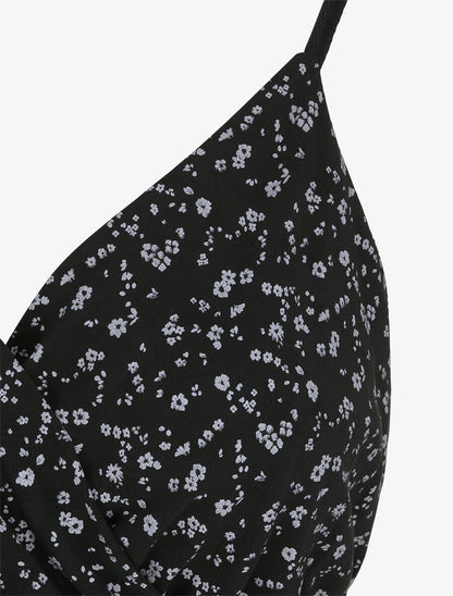 Robe empire mi-longue imprimé fleurs des champs - Noir - 3