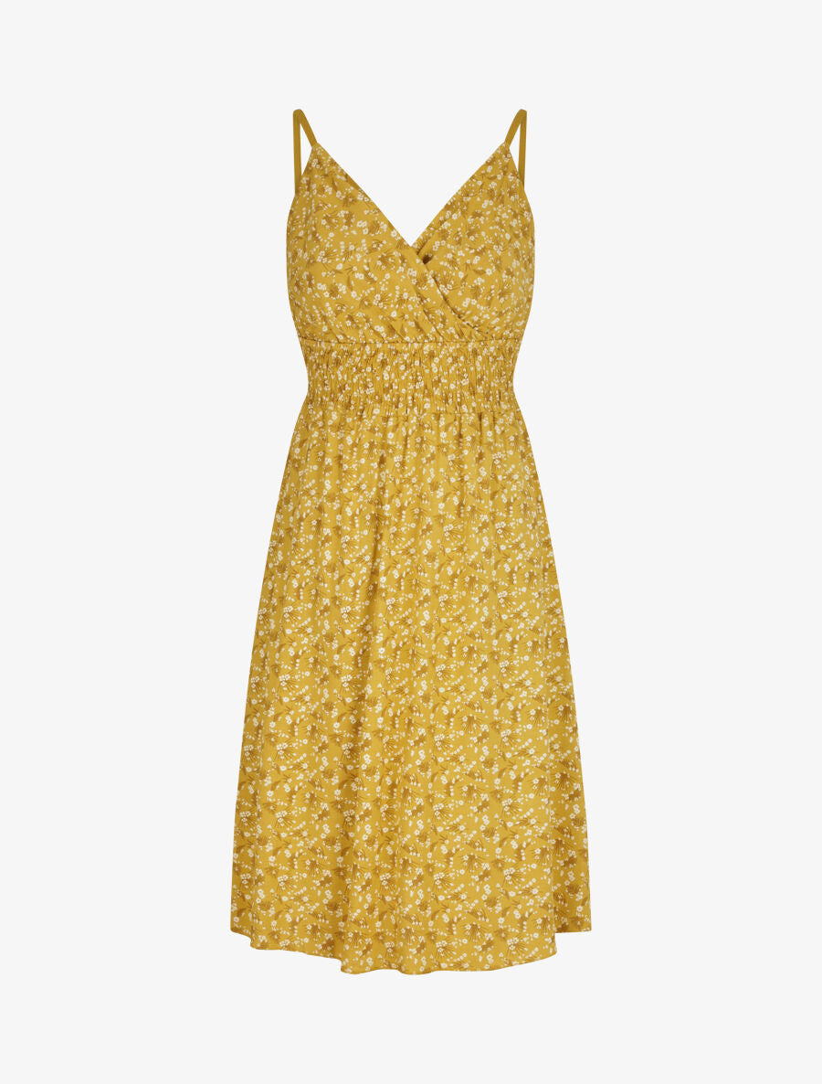 Robe empire mi-longue imprimé fleurs des champs - Moutarde - 5