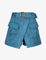Jupe short en suédine - Bleu - 1