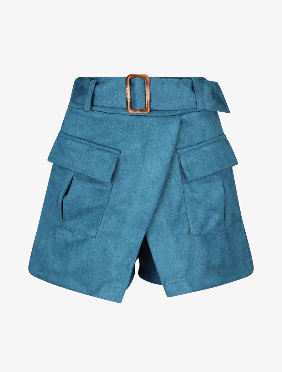 Jupe short en suédine - Bleu - 1