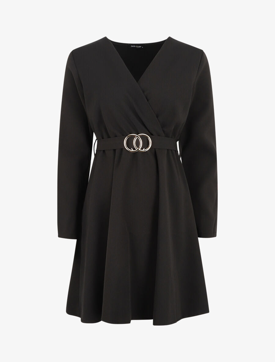 Robe uni à col cache-coeur - Noir - 5