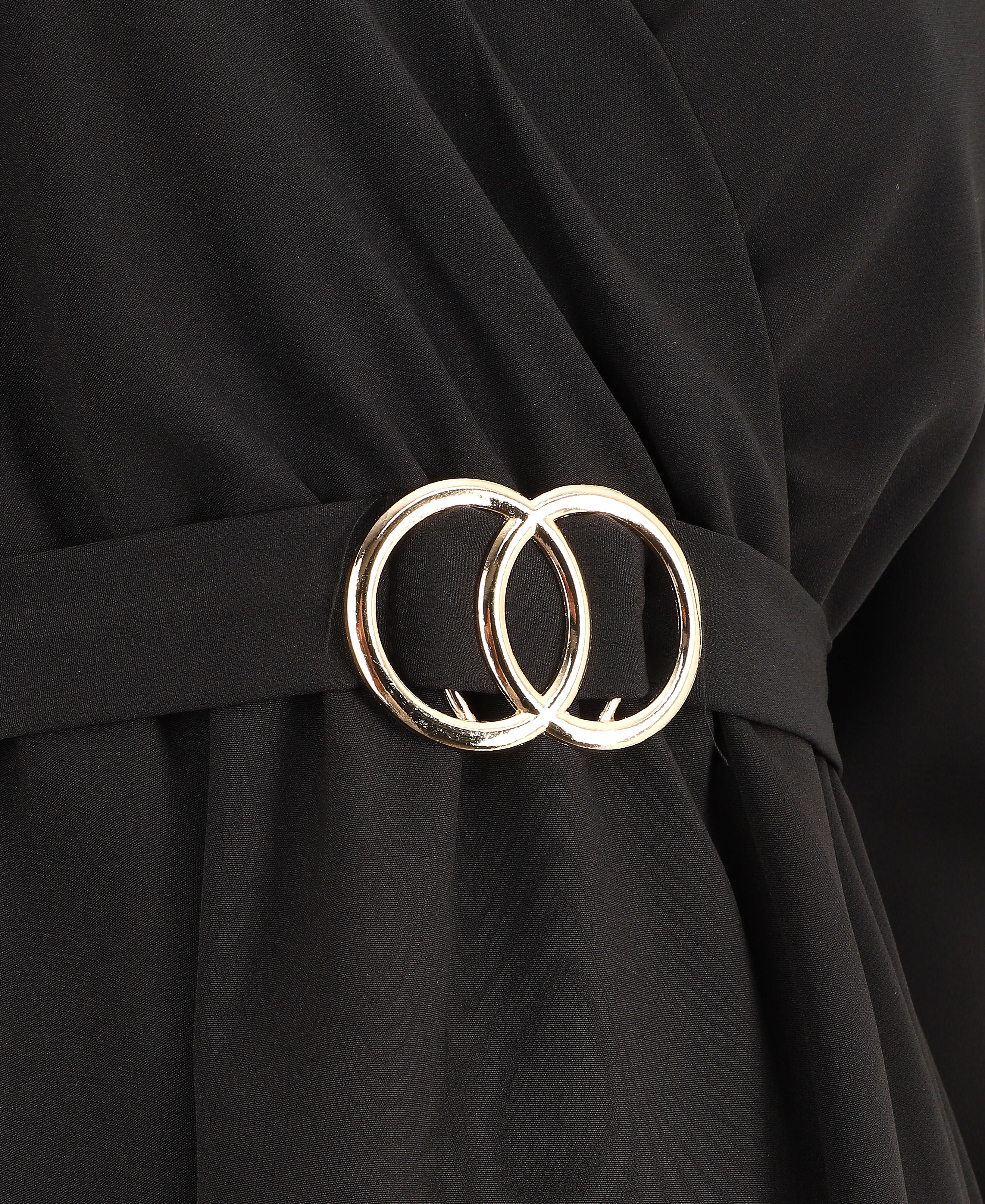 Robe uni à col cache-coeur - Noir - 3
