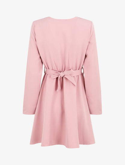 Robe uni à col cache-coeur - Rose poudré - 2