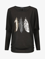 Pull ample à motif plumes irisées - Noir - 1
