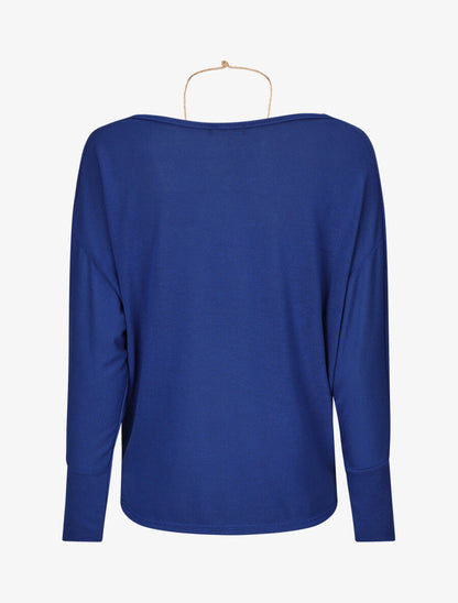 Pull uni à col bénitier et sautoir - Bleu électrique - 2