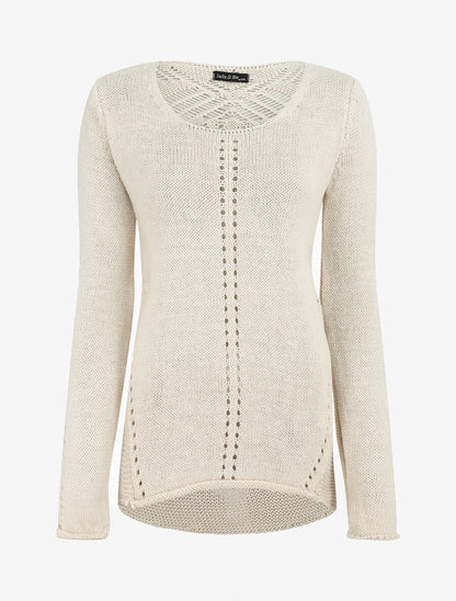 Pull droit dos en maille stylisée - Beige - 4