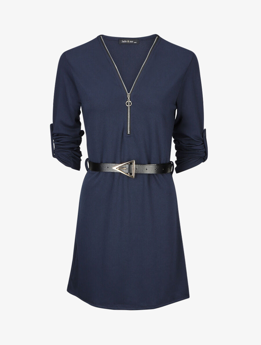 Robe droite avec ceinture stylisée - Marine - 4