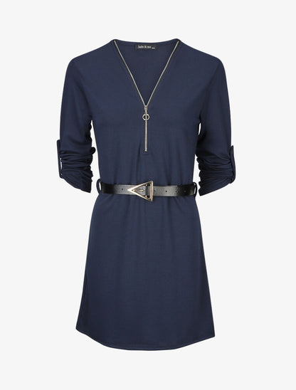Robe droite avec ceinture stylisée - Marine - 4