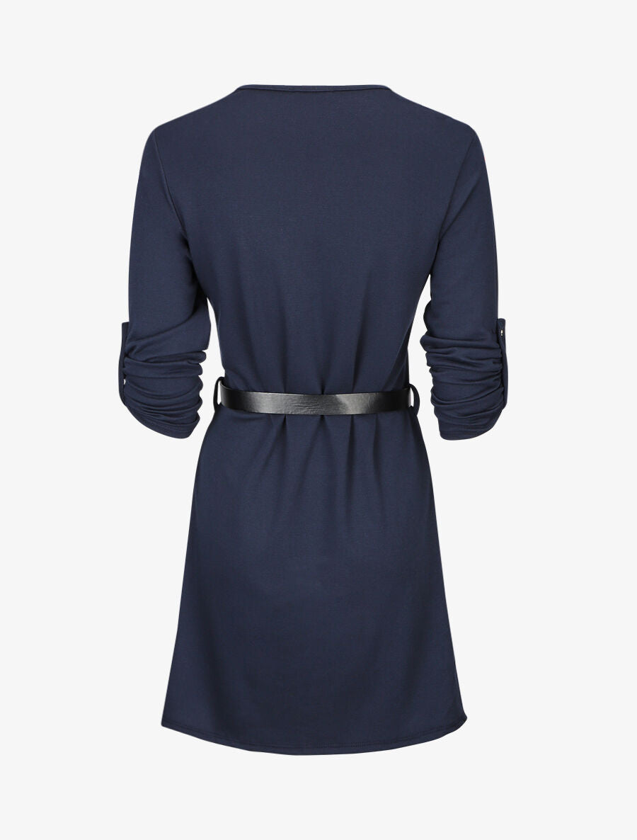 Robe droite avec ceinture stylisée - Marine - 2