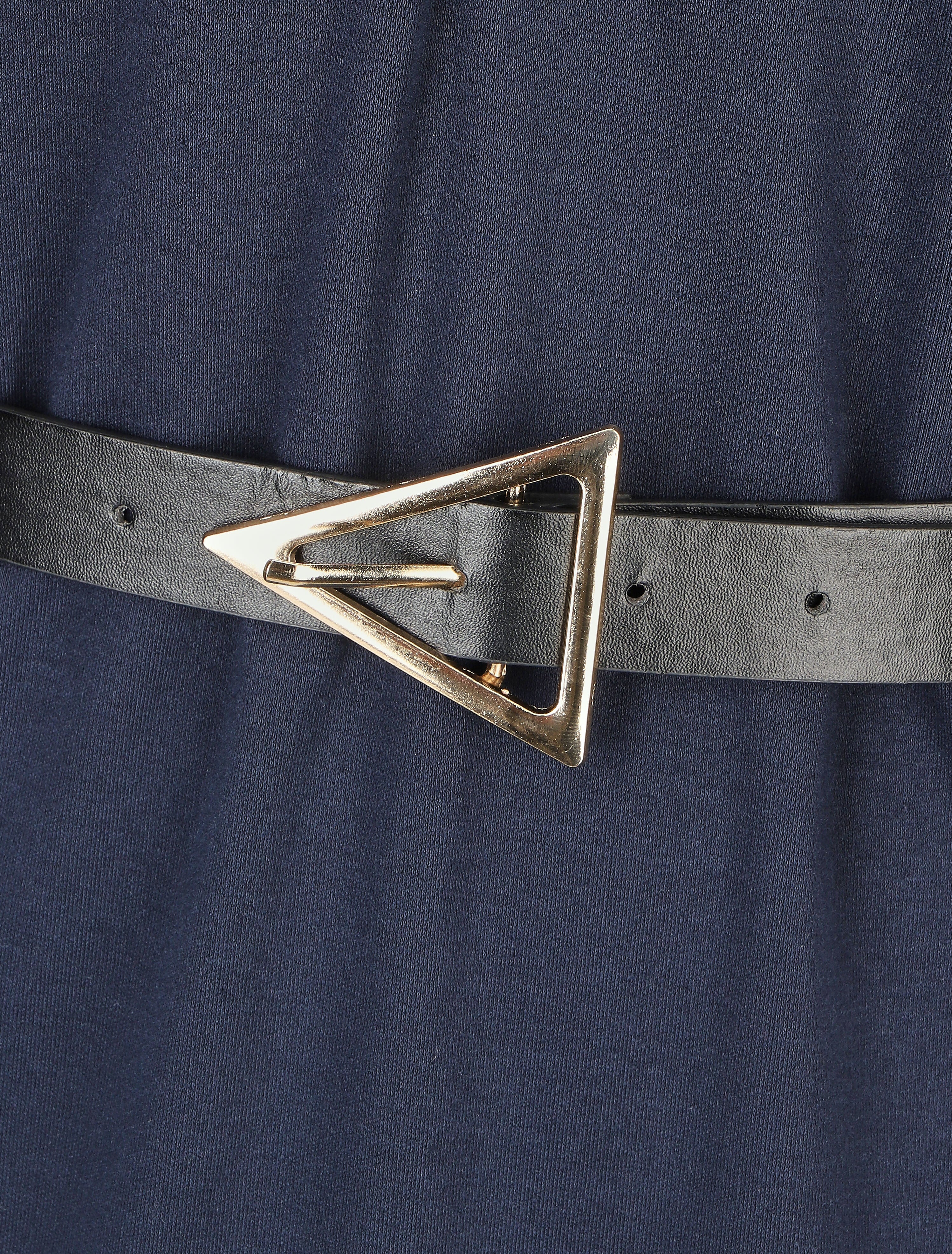 Robe droite avec ceinture stylisée - Marine - 3