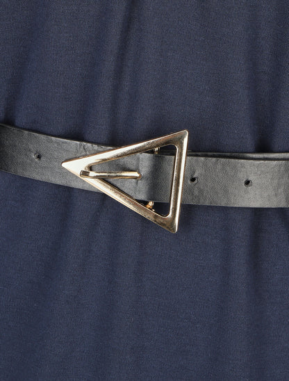 Robe droite avec ceinture stylisée - Marine - 3