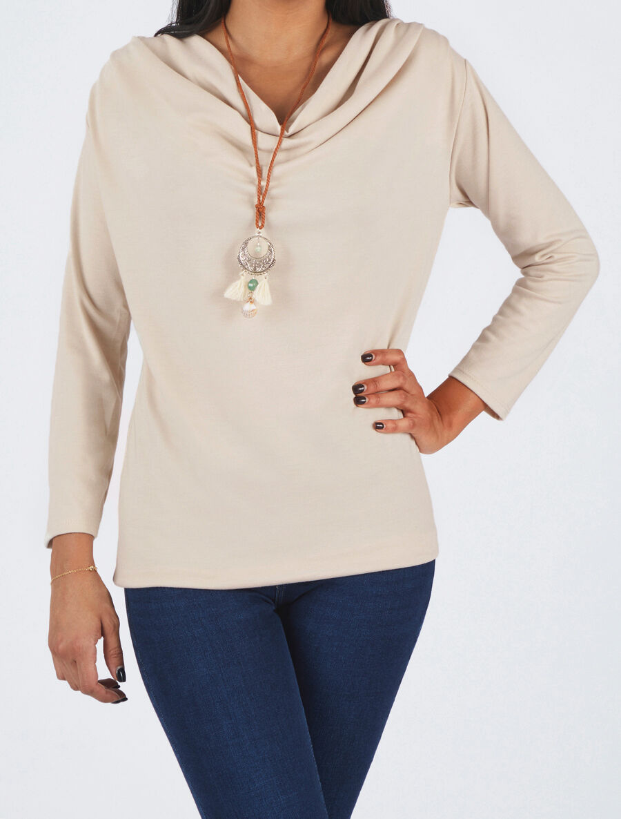 Top uni col bénitier - Beige - 4