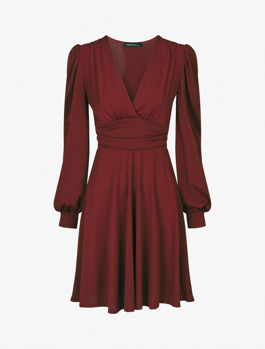 Robe patineuse à col cache-coeur - Bordeaux - 5