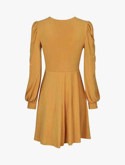Robe patineuse à col cache-coeur - Moutarde - 2