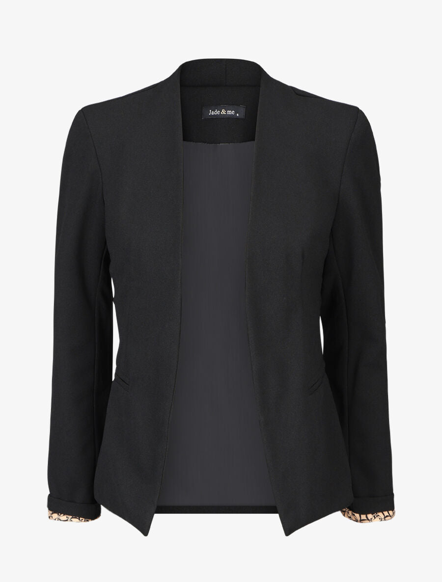 Blazer uni à revers imprimé graphique - Noir/camel - 4