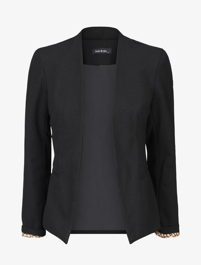 Blazer uni à revers imprimé graphique - Noir/camel - 4
