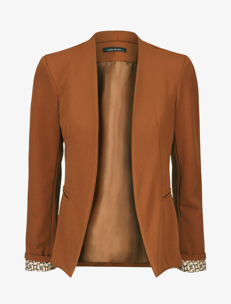 Blazer uni à revers imprimé graphique - Camel - 1