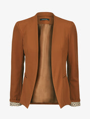 Blazer uni à revers imprimé graphique - Camel - 1