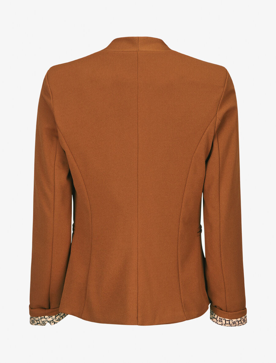 Blazer uni à revers imprimé graphique - Camel - 2