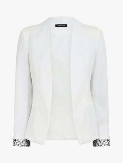 Blazer uni à revers imprimé graphique - Blanc - 5