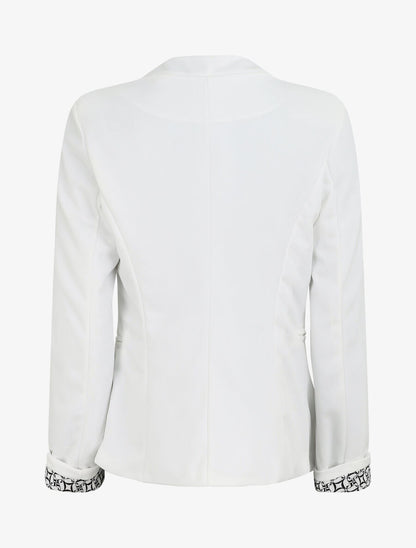 Blazer uni à revers imprimé graphique - Blanc - 2