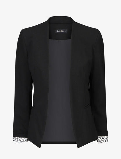 Blazer uni à revers imprimé graphique - Noir - 1