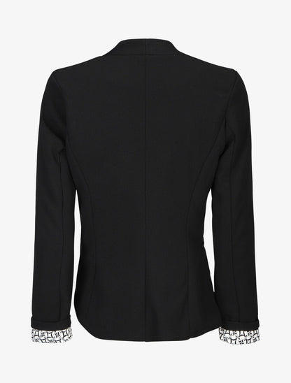 Blazer uni à revers imprimé graphique - Noir - 2