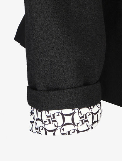 Blazer uni à revers imprimé graphique - Noir - 3