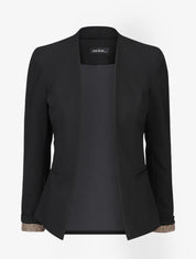Blazer uni à revers imprimé grec - Noir - 4
