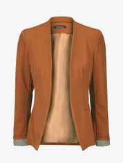 Blazer uni à revers imprimé grec - Camel - 5
