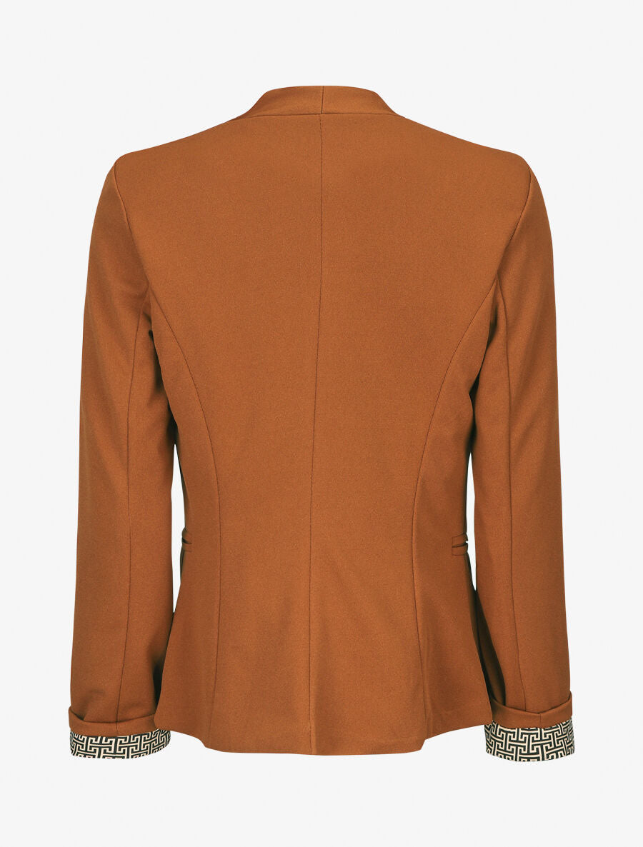 Blazer uni à revers imprimé grec - Camel - 2