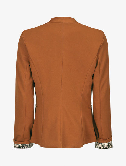 Blazer uni à revers imprimé grec - Camel - 2