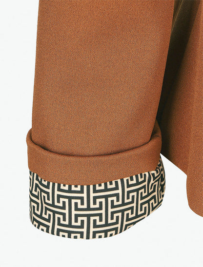 Blazer uni à revers imprimé grec - Camel - 3