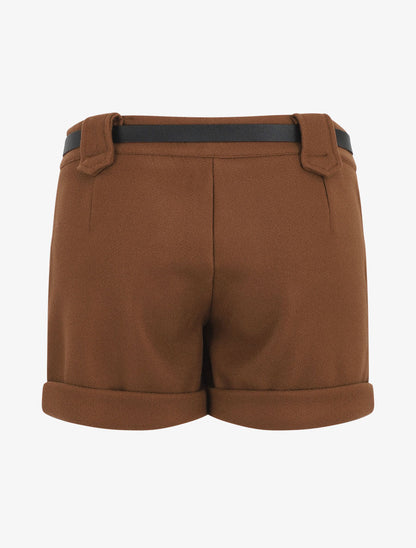 Short uni droit en laine mélangée - Camel - 2