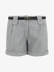 Short uni droit en laine mélangée - Gris - 1