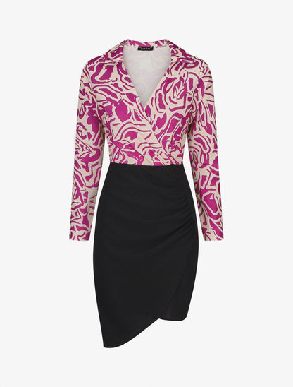 Robe fourreau à col cache-coeur imprimé graphique - Mauve - 1