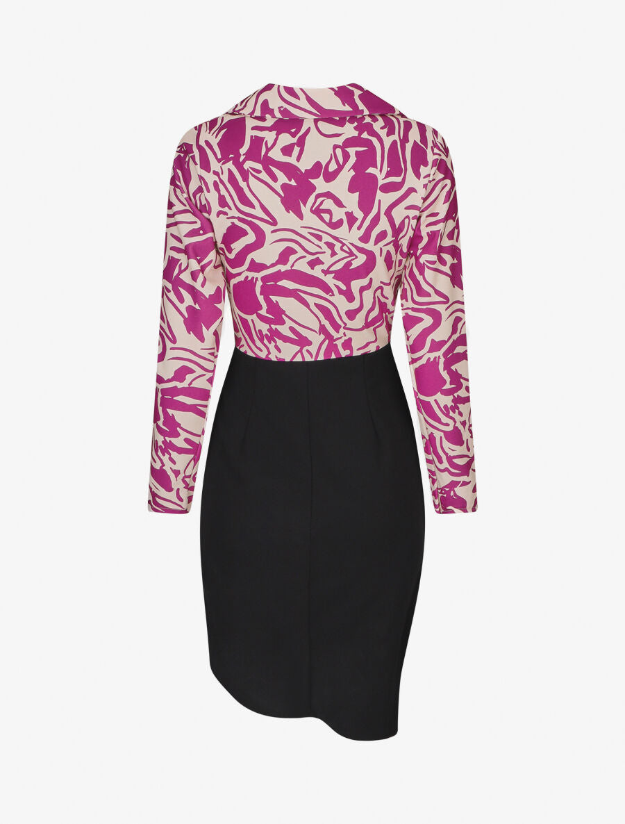 Robe fourreau à col cache-coeur imprimé graphique - Mauve - 2