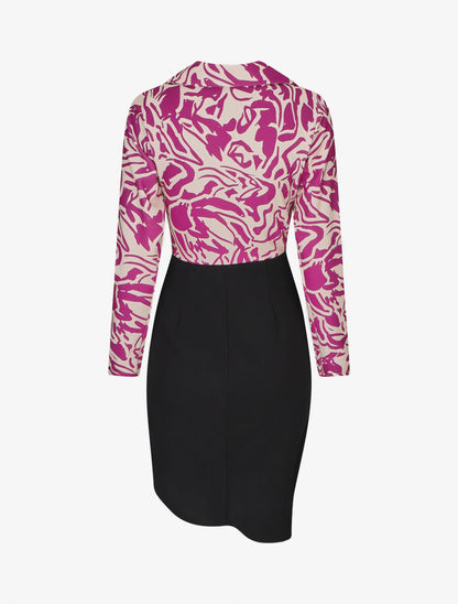 Robe fourreau à col cache-coeur imprimé graphique - Mauve - 2