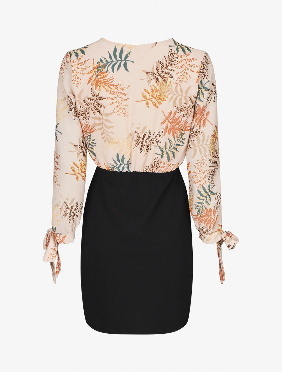 Robe fourreau à buste imprimé feuillage - Beige - 2